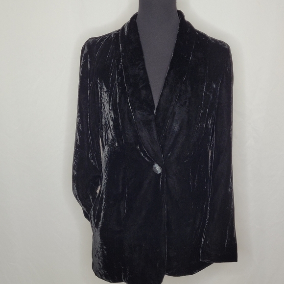J. Jill Silk Blend One Button Fully Lined Black Velvet Blazer - Size XS - Picture 6 of 11